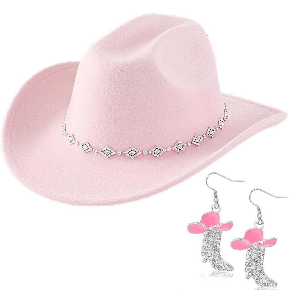 7588 Cowboy Hats with Boots Earrings - Western Cowgirl Hat Rhinestone Wide